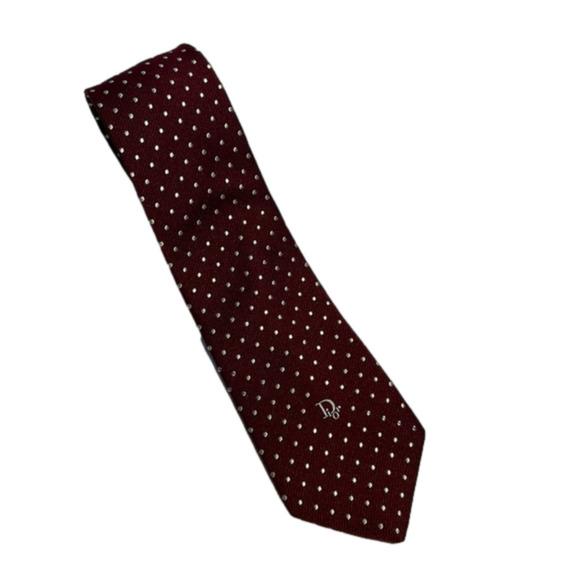 Dior Other - CHRISTIAN Dior Burgundy with white polka dot neck tie “Dior” emblem on tie